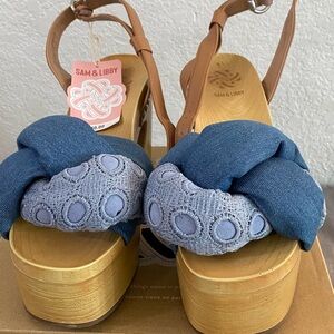 Sam & Libby Denim Blue and Tan Platform Sandals